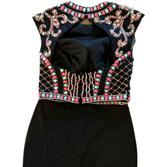 JOVANI 2-piece Black Beaded Mozaic Rhinestones Evening Gown Size 4 - Picture 9 of 14